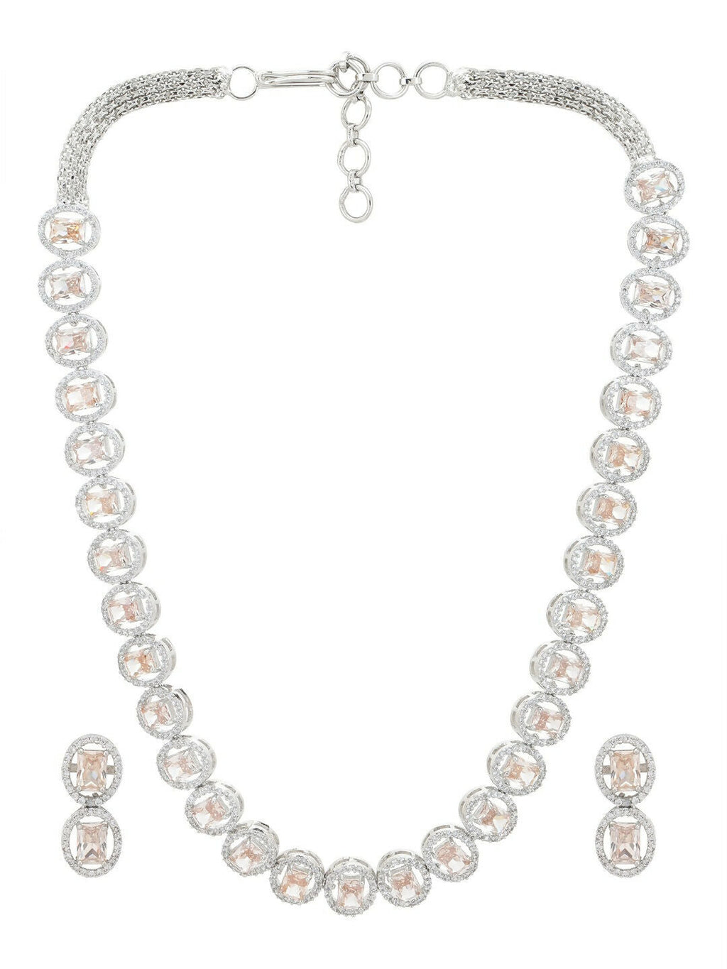 Single Color Diamond & Semi Precious Stone Neckpiece with Earrings- Ruby Raang