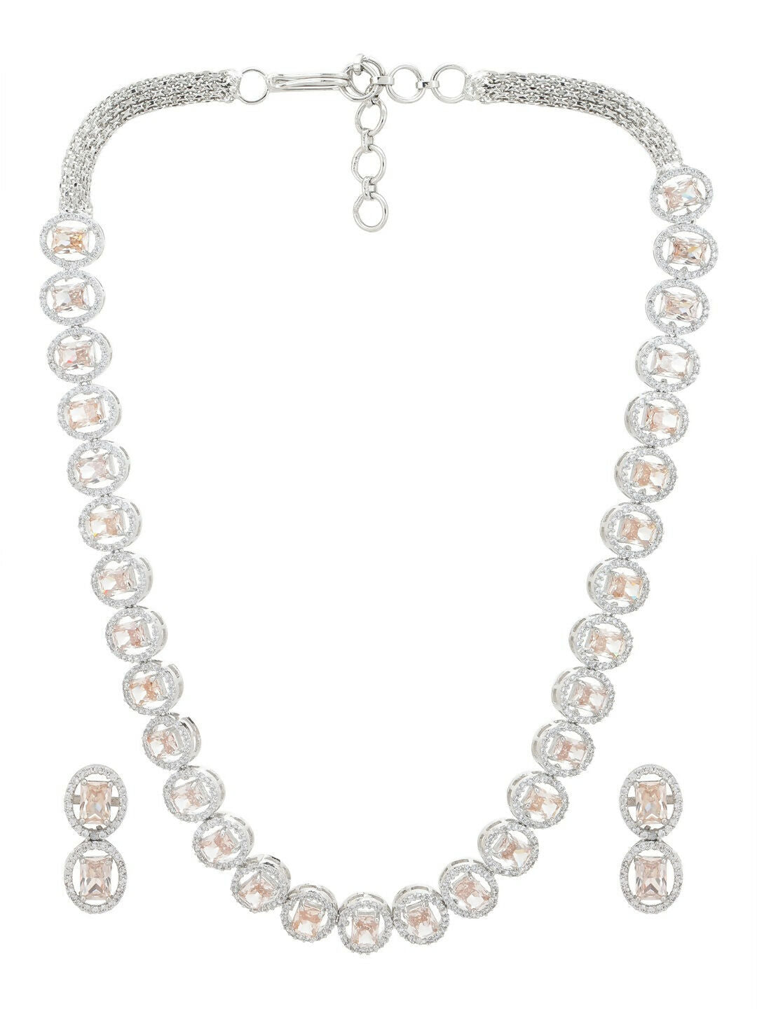 Single Color Diamond & Semi Precious Stone Neckpiece with Earrings- Ruby Raang