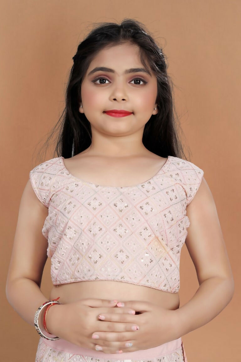 Wedding Designer Light Pink Heavy Fox Georgette Kidswear Lehenga - Aaradhna