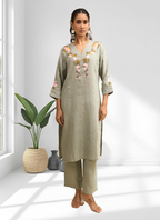 Joban Fashion Pista Green Linen Embroidered Readymade Cord Set - Distacart