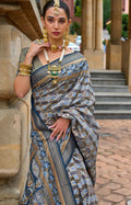 Steel Teal Blue Superior V.P.Silk Woven Printed Patola Silk Saree - Rewaa Milano
