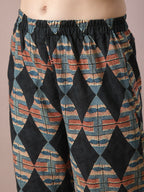 Myshka Women's Multi Printed Cotton Round Neck Party Tunic With Trousers Co-ord set