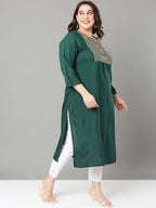 Sztori Plus Size Geometric Embroidered Thread Work Straight Kurta