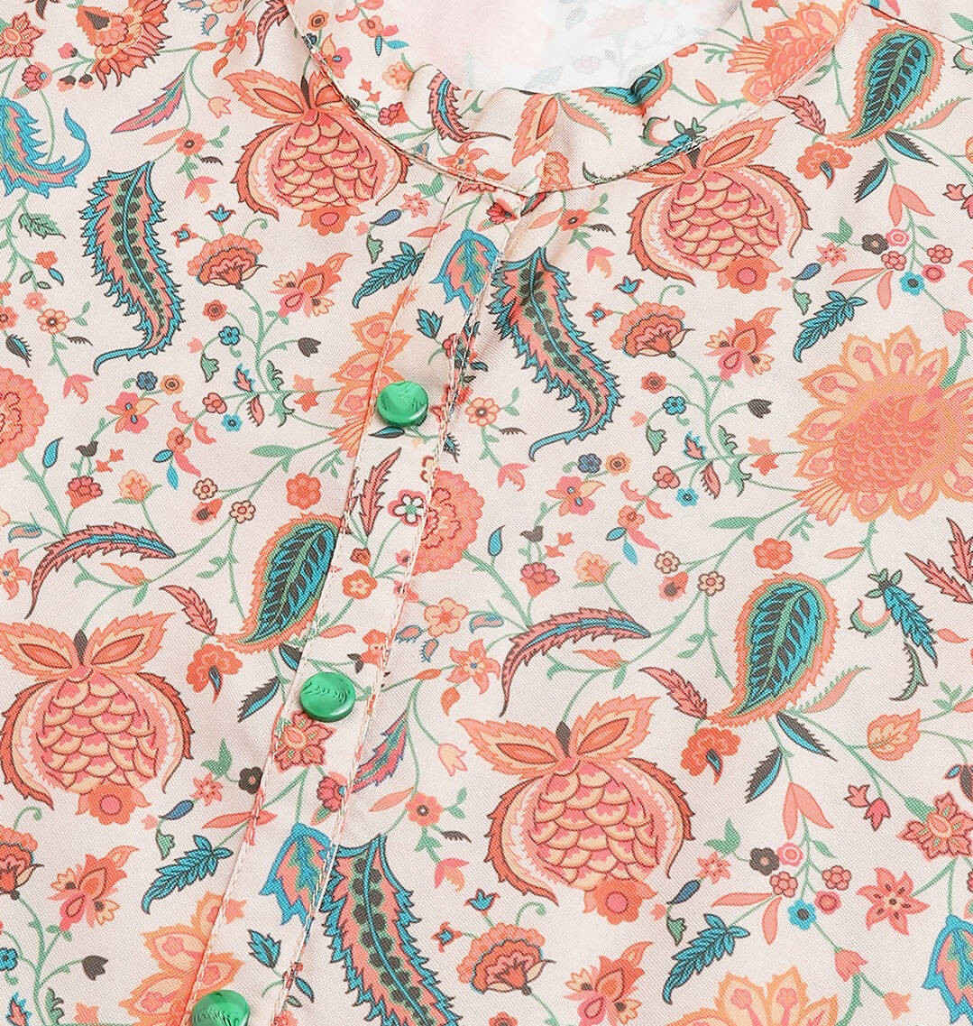 Orange Poly Rayon Digital Printed A-line Top - Tarini