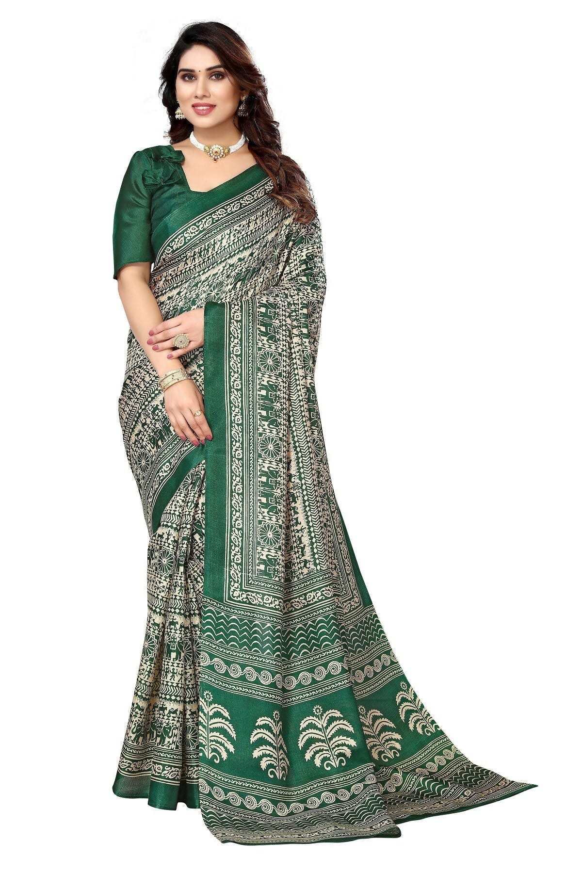 Vamika Green Printed Art Silk Saree