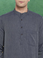 Even Apparels Men's Pure Cotton Grey Striped Kurta