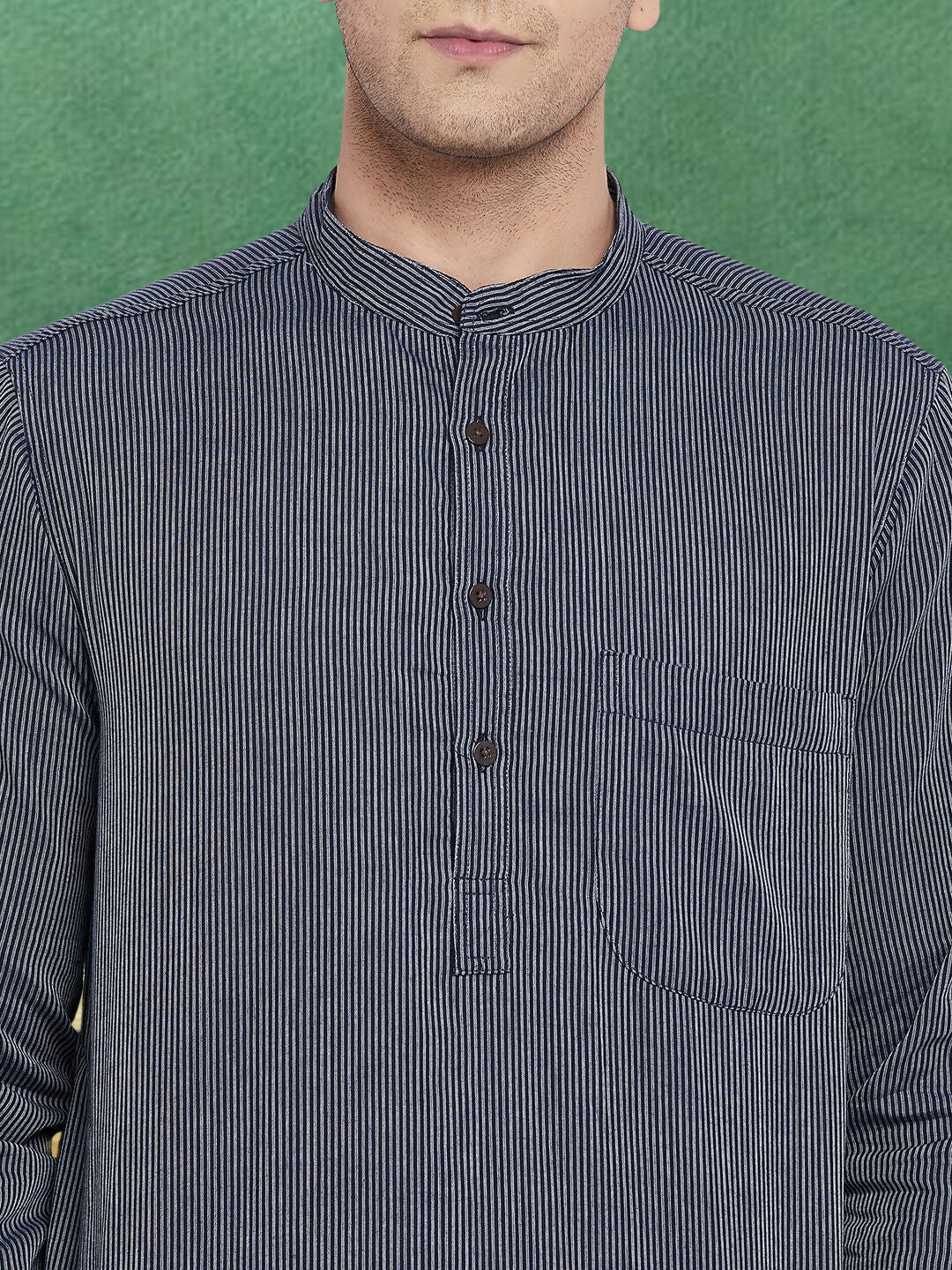 Even Apparels Men's Pure Cotton Grey Striped Kurta