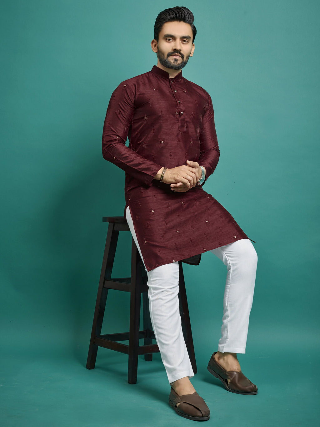 Maroon Color Stitched Men's Kurta for Functions by Infinity Export