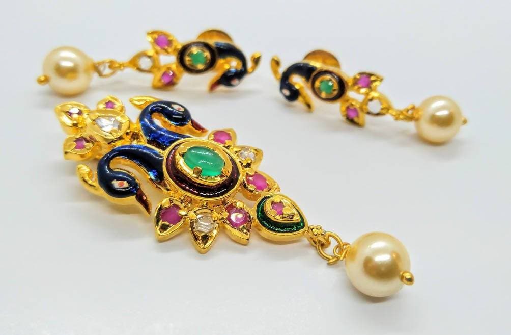 Multicolor AD Peacock Pendant Set
