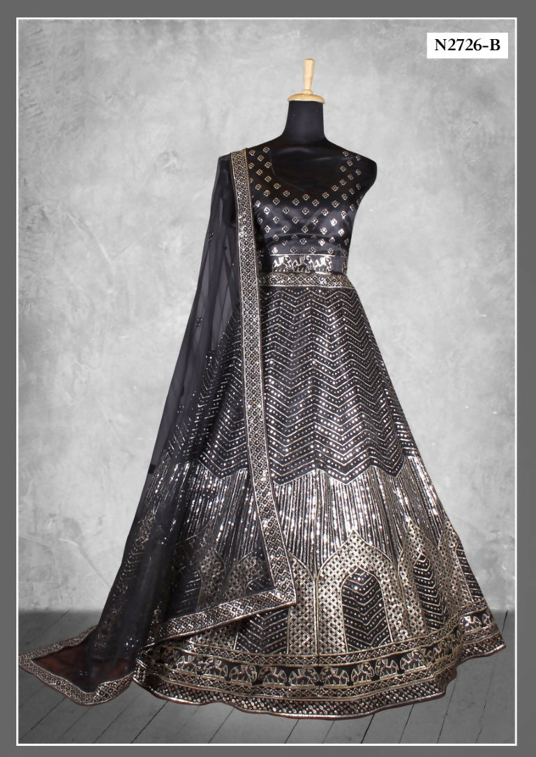 Black Net Jari With Sequence Work Lehenga Choli - Nimaya Ishani
