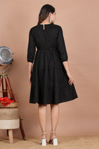 House of RP Women's Black Cotton Solid Tiered Dress - Distacart