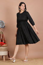 House of RP Women's Black Cotton Solid Tiered Dress - Distacart