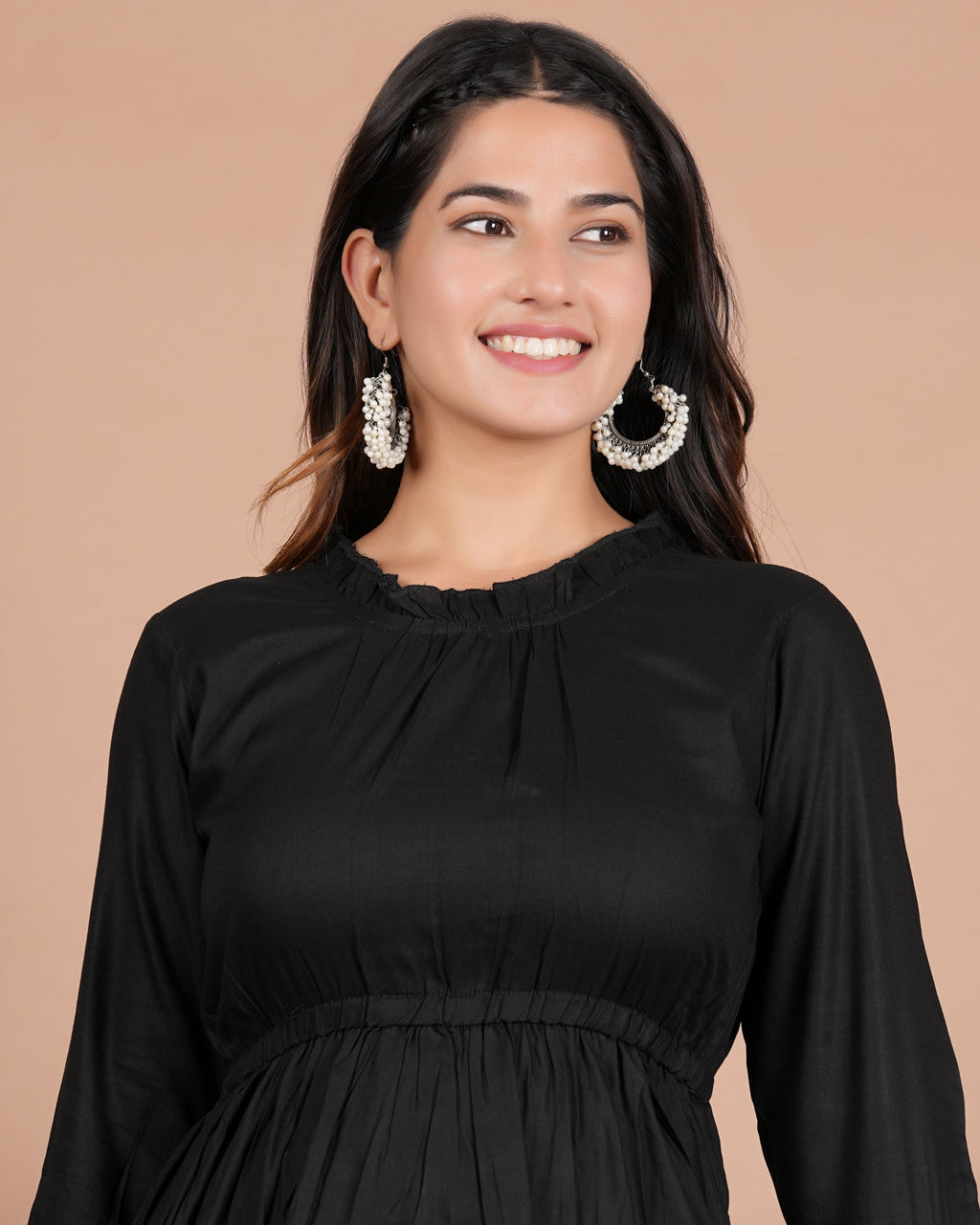 House of RP Women's Black Cotton Solid Tiered Dress - Distacart
