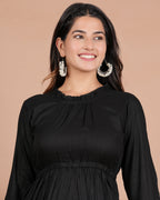 House of RP Women's Black Cotton Solid Tiered Dress - Distacart