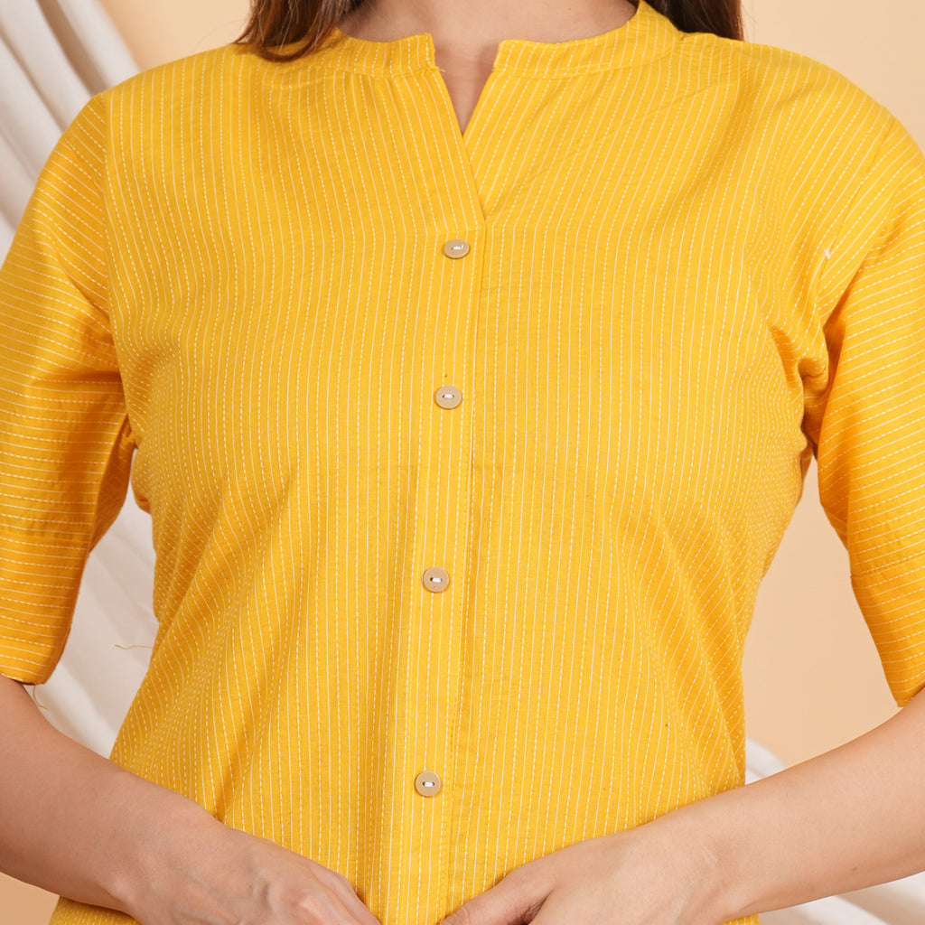 House of RP Women Yellow Rayon Striped Kurta & Palazzo Set