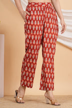 House of RP Women Maroon Cotton casual Trouser