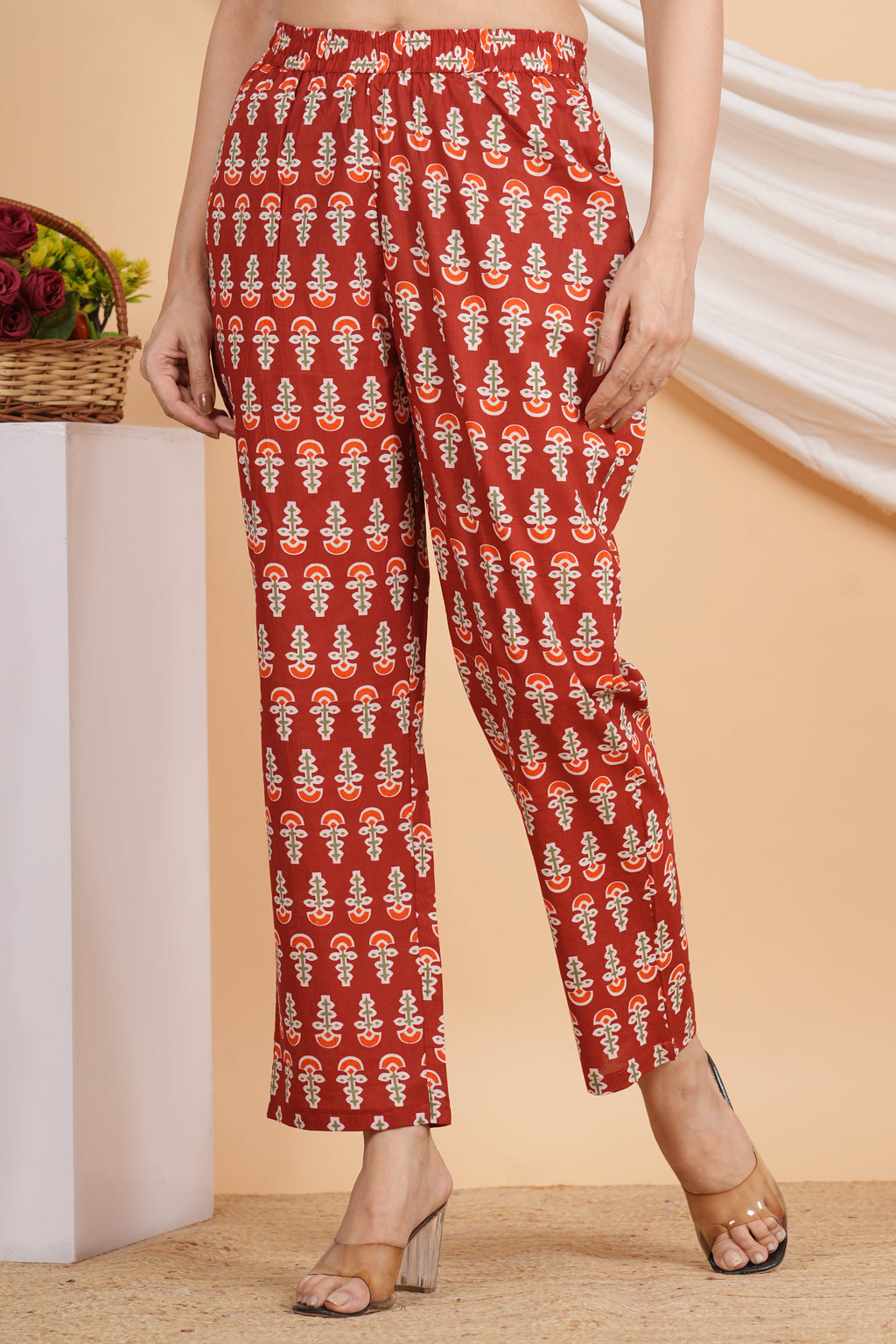 House of RP Women Maroon Cotton casual Trouser