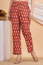 House of RP Women Maroon Cotton casual Trouser