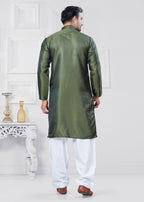 Joban Fashion Men's Jacquard Silk Green Printed Kurta Pyjama set