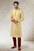 Raivat Ethnic Art Silk Printed Work Kurta Pajama In Yellow Colour