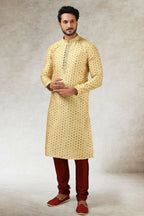 Raivat Ethnic Art Silk Printed Work Kurta Pajama In Yellow Colour
