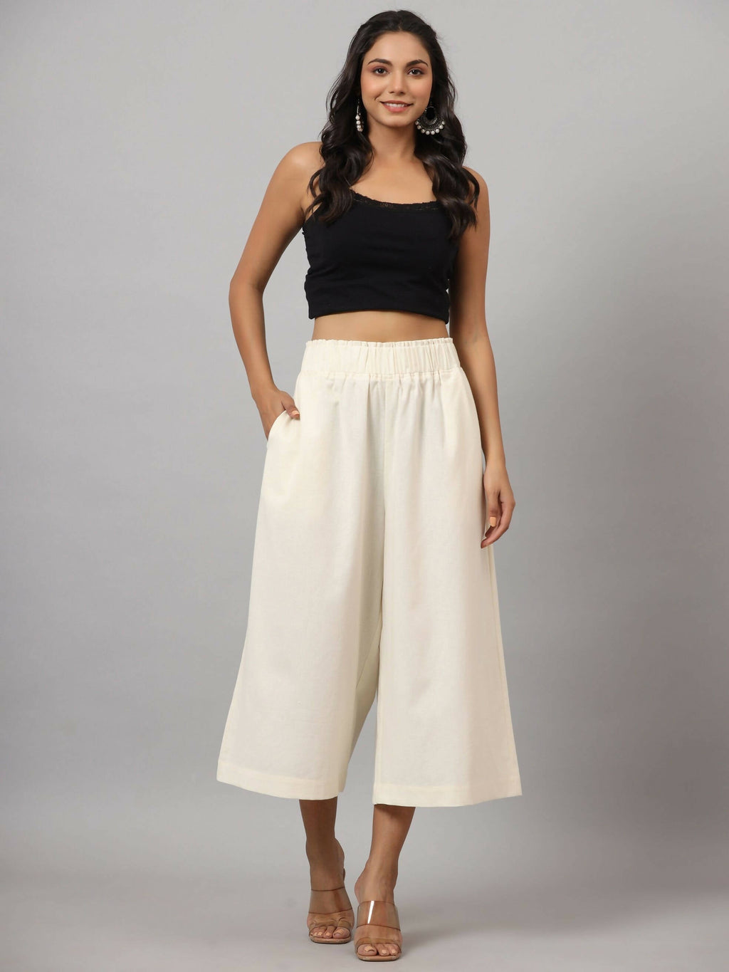 Juniper Women's Ivory Cotton Flex Flared Culottes - Distacart