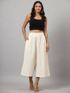 Juniper Women's Ivory Cotton Flex Flared Culottes - Distacart