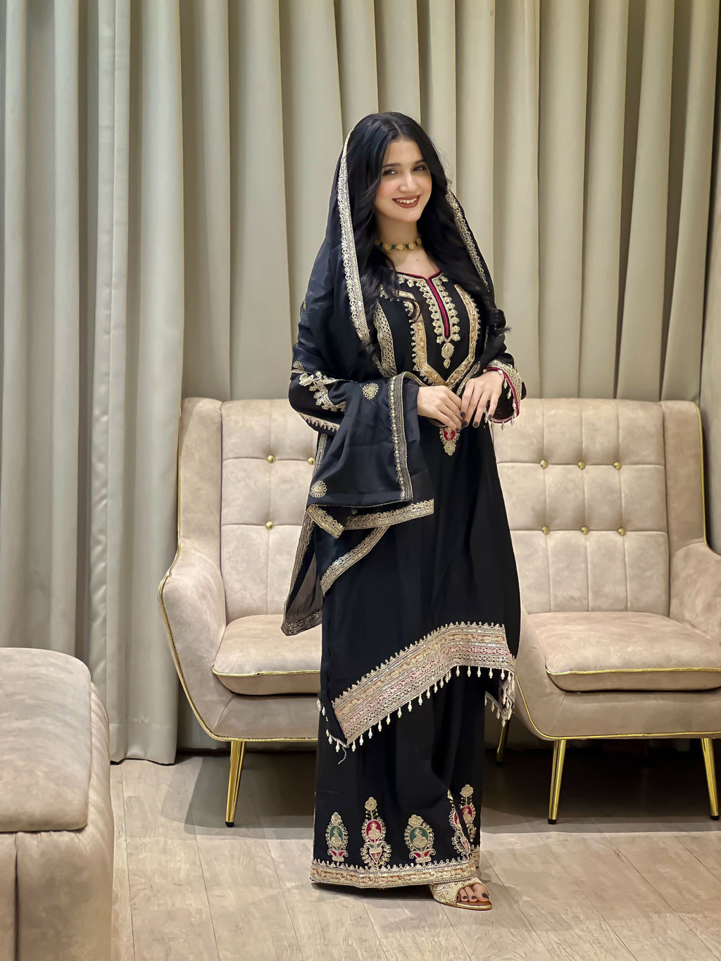 Teeya Creation Black Color Chinon Silk Party Wear Trending Palazzo Set - Distacart