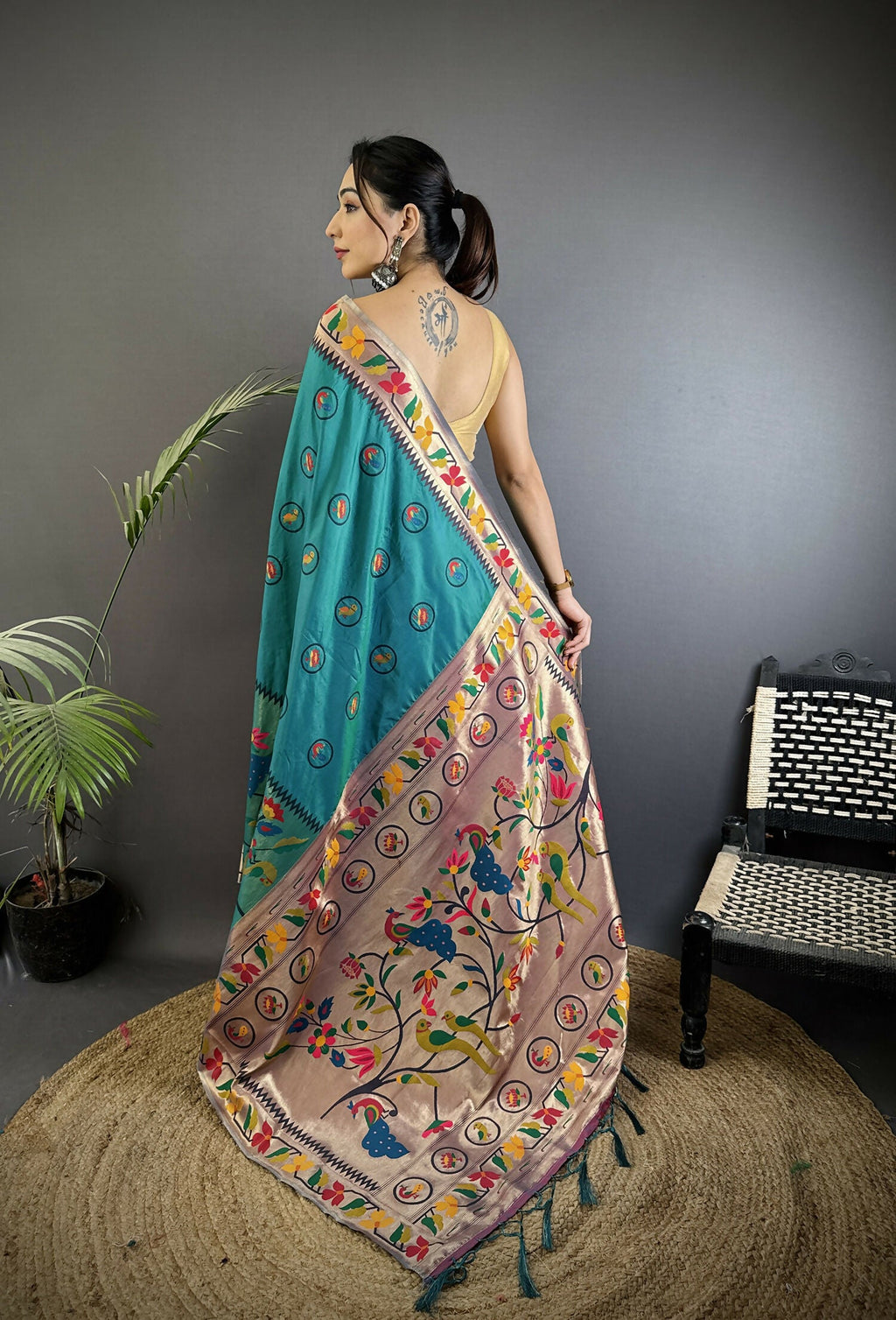 Joban Fashion Cyan Blue Paithani Soft Silk Meenakari Saree - Distacart