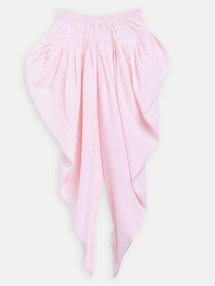 Ahalyaa Pink Polysilk Floral Printed Kids Kurta Dhoti Set For Girls