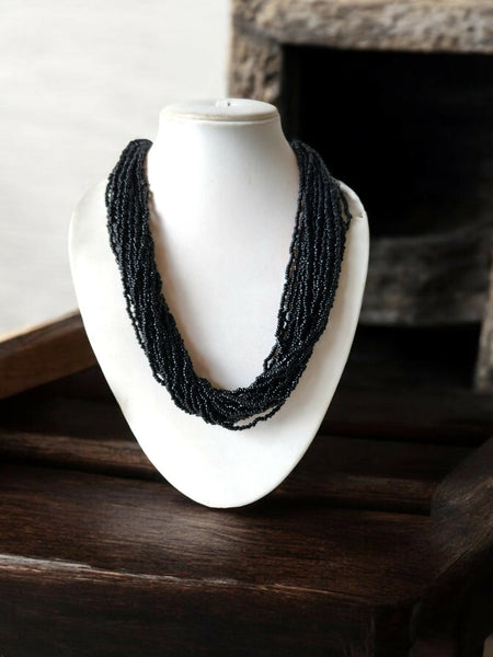 Inhanns Handmade Beaded Multilayer Necklace, 20 Layers - Black