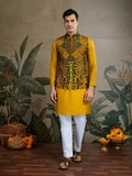 Vastranavya Yellow Exclusive Festival Viscose Silk Thread & Swarovski Embroidered Work Mens Wear Kurta & Koti