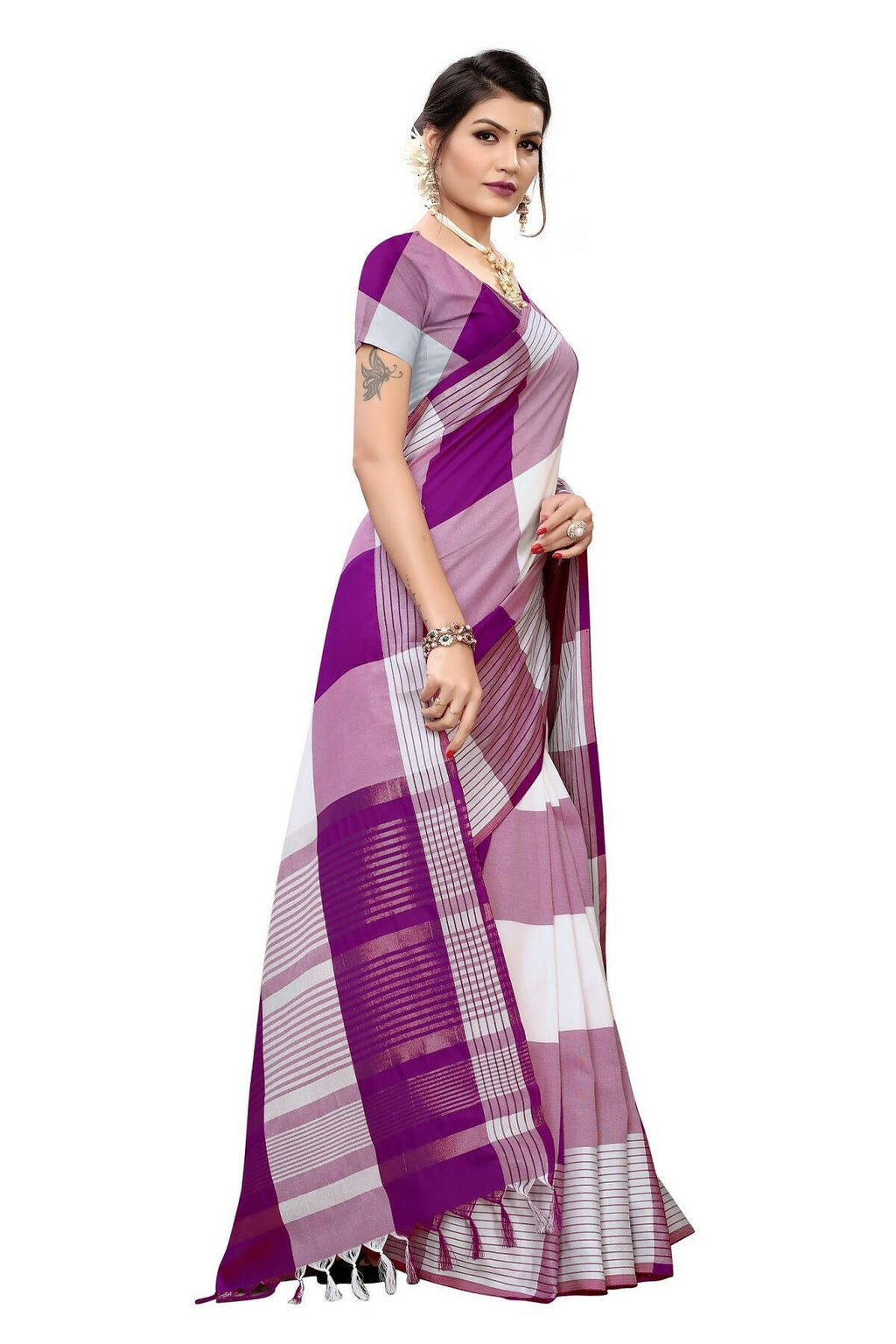 Vamika Wine Cotton Silk Weaving Saree (Gamma Checks Wine) - Distacart