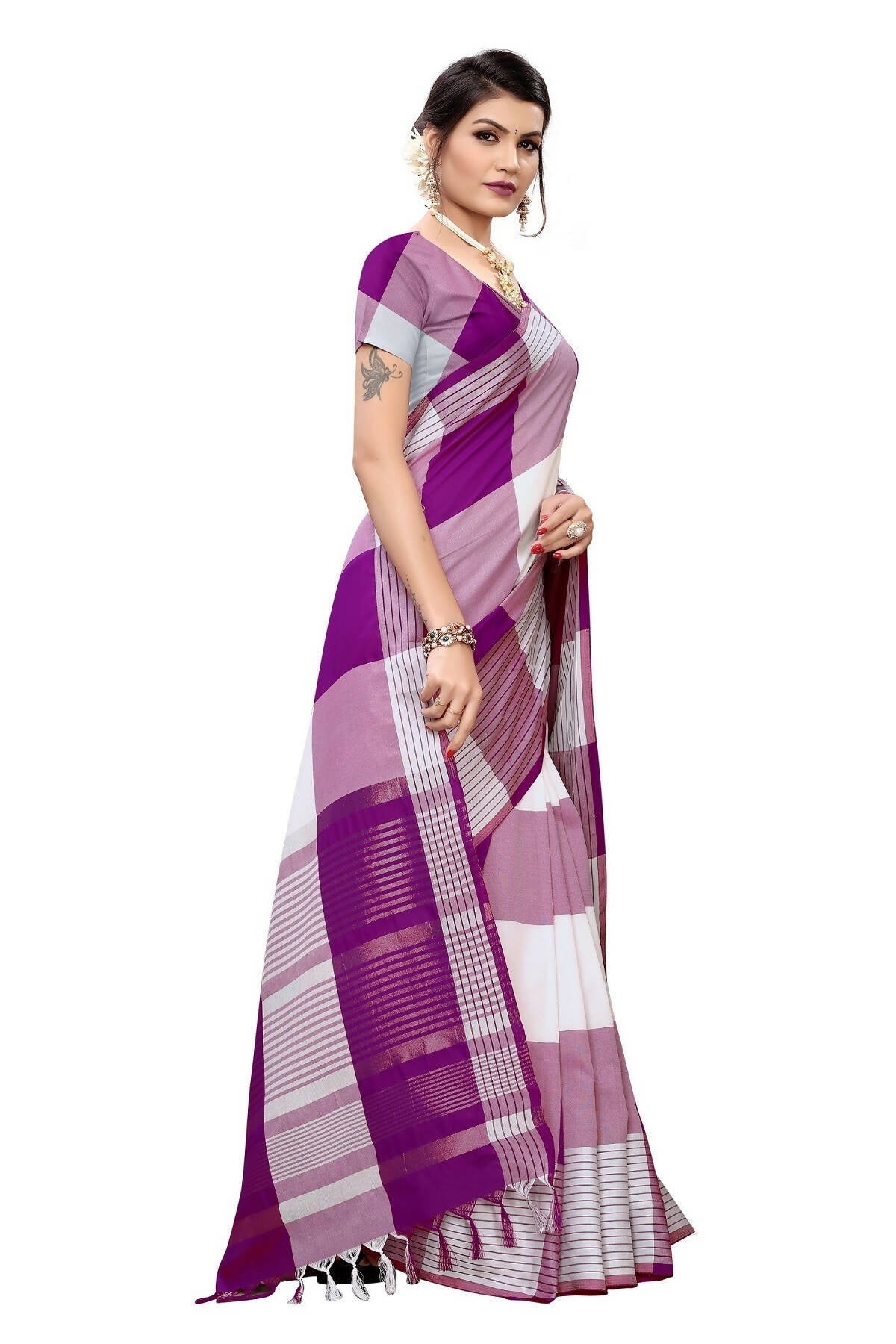 Vamika Wine Cotton Silk Weaving Saree (Gamma Checks Wine) - Distacart