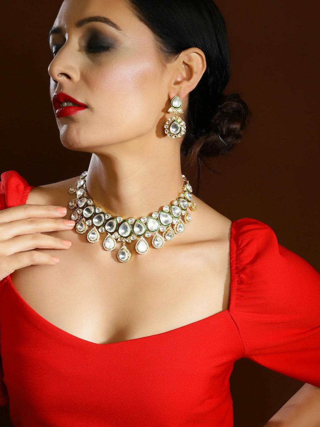 Maharani Kundan Choker with Earrings- Ruby Raang