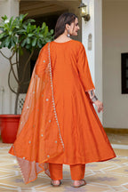 The52 Women's Beautiful Vichitra Fabric Embroidery Work Flared Anarkali Pant and Dupatta Set - Distacart