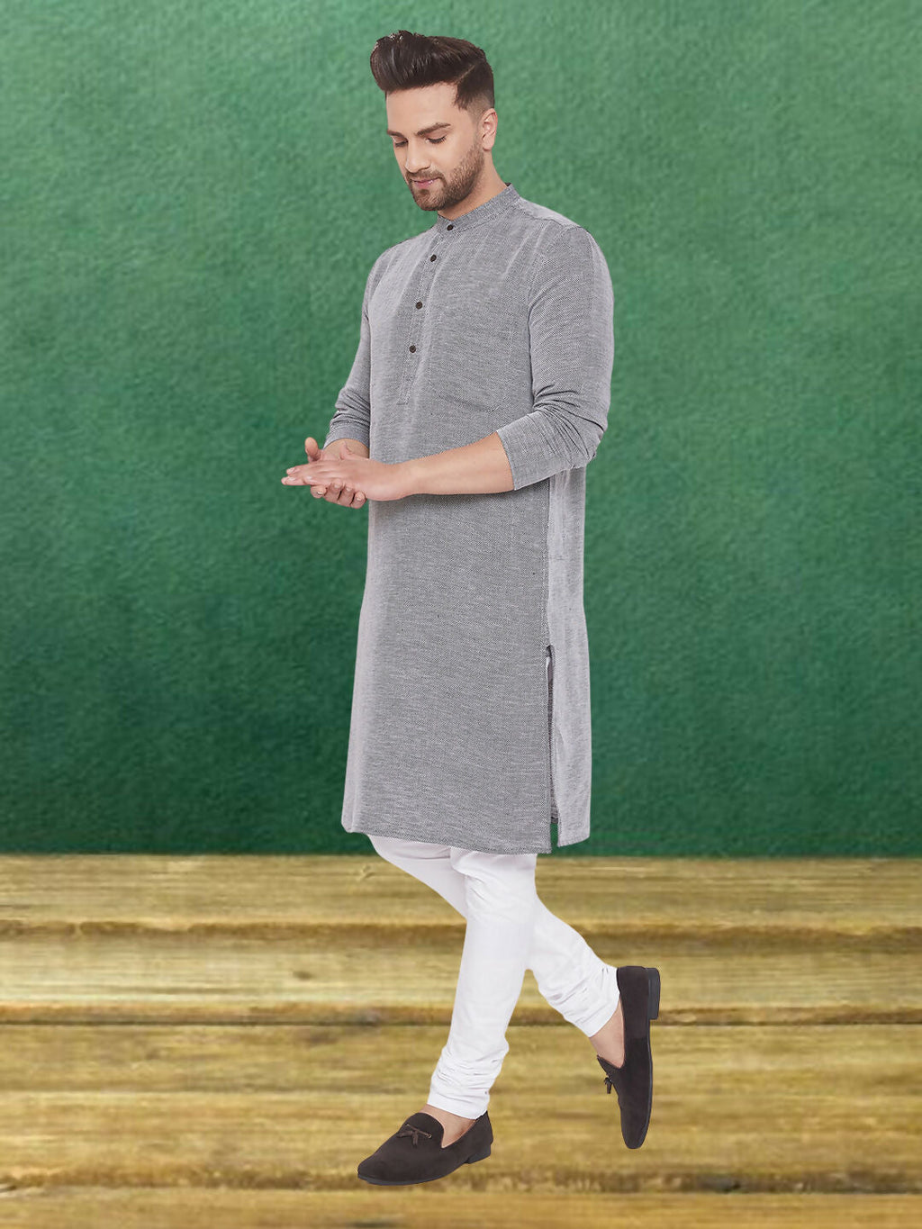 Even Apparels Men's Pure Cotton Grey Kurta