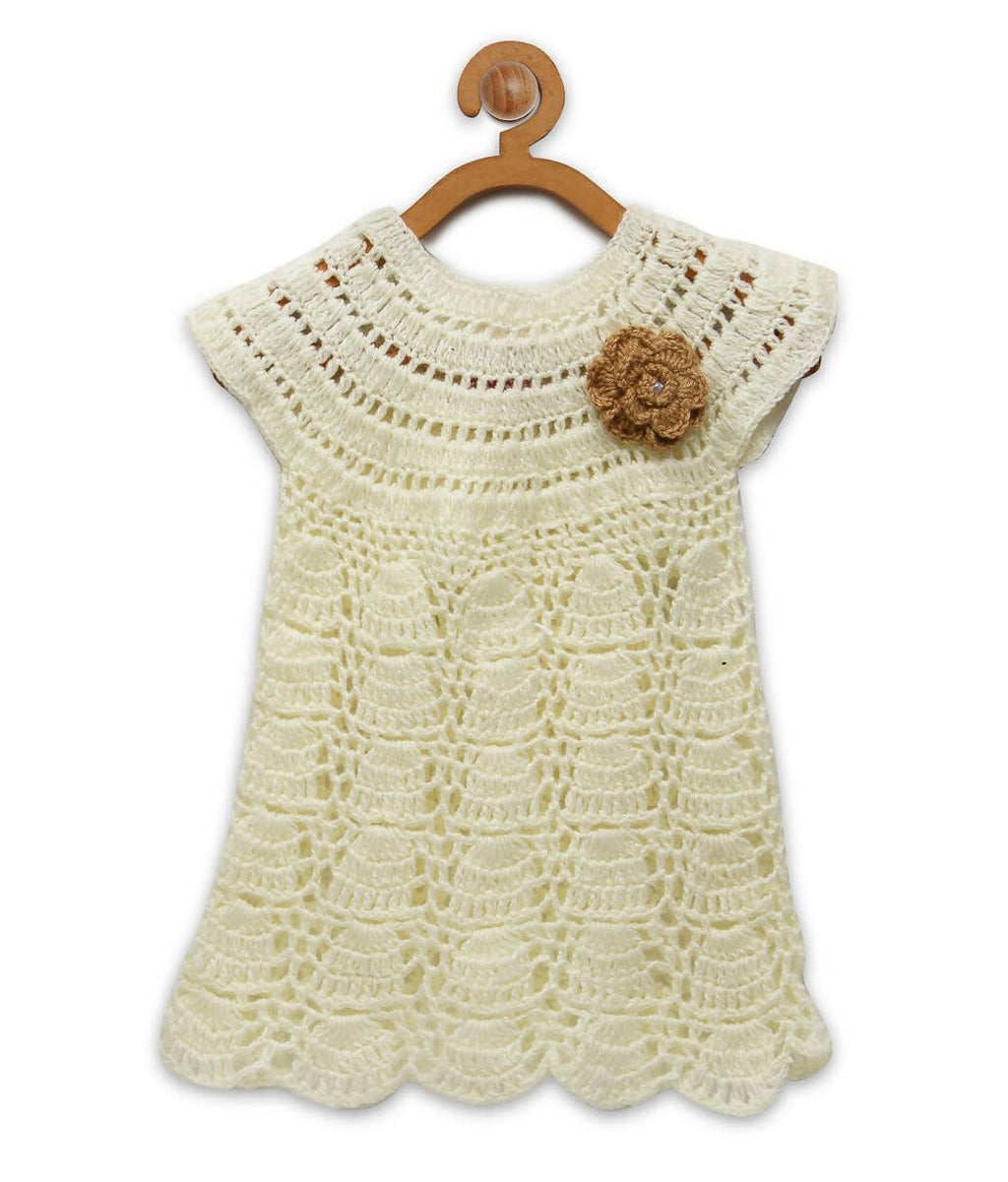 Chutput Kids Cream Coloured Solid Wool Frock - Cream