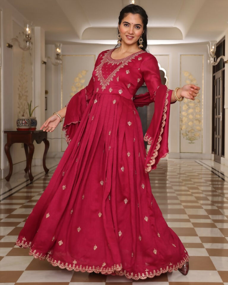 Jyoti Fashion Women's Rani Pink Soft Silk Embroidered Designer Kurta Set