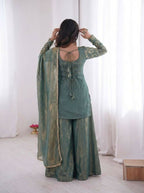 Teeya Creation Teal Color Fendy Silk Embroidery Work Wedding Wear Salwar Suit - Distacart