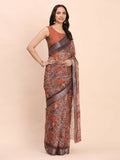 Shree Shyam Fashion Linen Cotton Brown Saree - Distacart