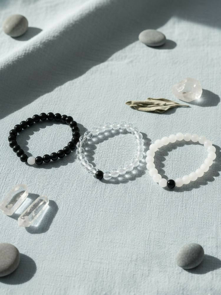 NVR Unisex Set of 3 Black & White crystal beaded Bracelet - Distacart