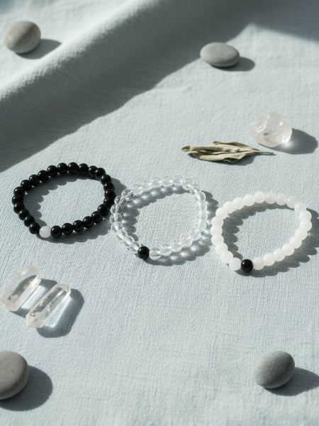 NVR Set of 3 Black & White crystal beaded Bracelet for Men & Women