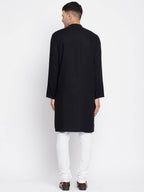 Even Apparels Black Pure Cotton Men's Sherwani Kurta With Open Front - Distacart
