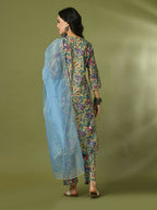 Myshka Women's Multi Printed Cotton Straight Party Kurta Set With Dupatta