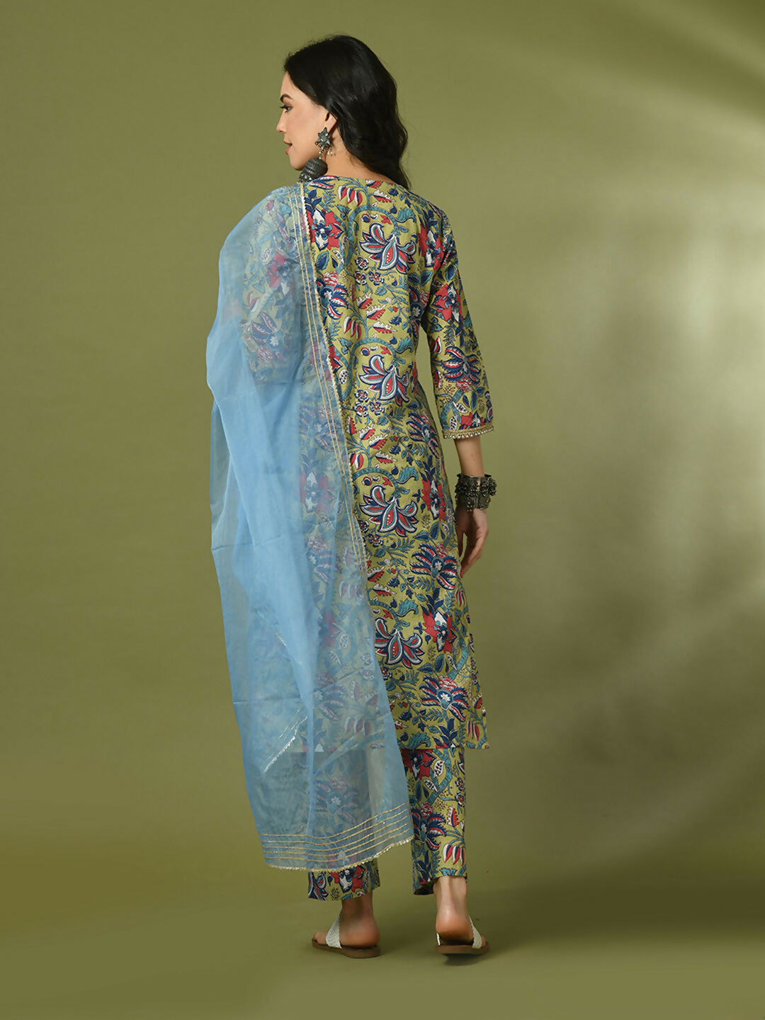 Myshka Women's Multi Printed Cotton Straight Party Kurta Set With Dupatta