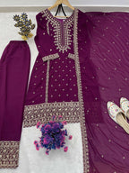 Teeya Creation Wine Color Faux Georgette Embroidery Work Party Wear Salwar Suit - Distacart