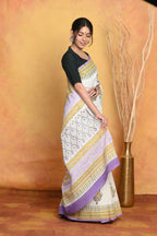 Very Much Indian Handblock Printed Cotton Saree With Natural Dyes - White - Distacart