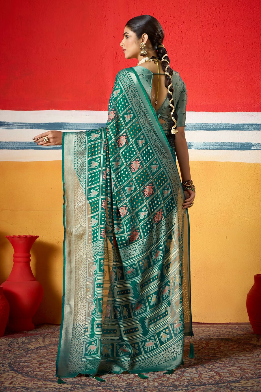 Joban Fashion Green Dull Moss Brasso Saree - Distacart