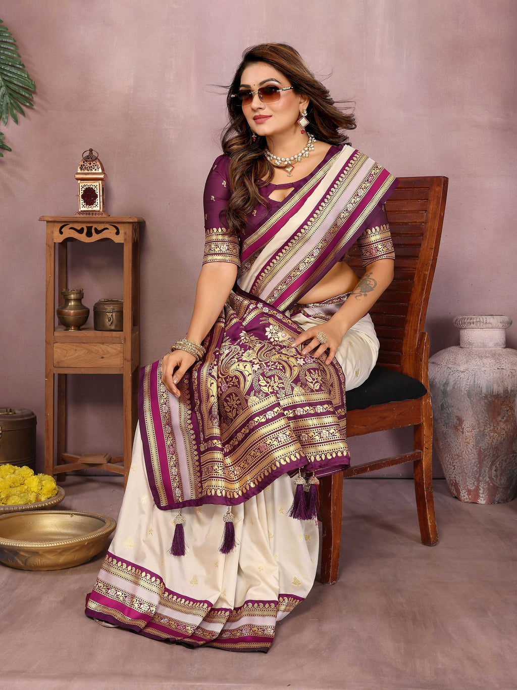 Aastha Fashion Cream Kalamkari Silk Weaving Saree - Distacart
